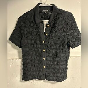 Black Smocked button-up shirt in cotton-blend BRAND NEW
